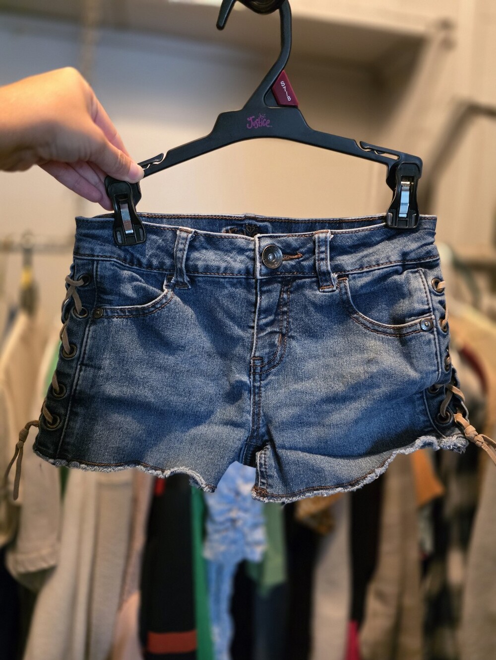 Justice Girls Denim Shorts with Side Laces